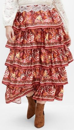 City Chic Allie Floral Tiered Skirt in Rose Print at Nordstrom, Size Xxs