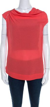 Escada Coral Orange Silk Embellished Cowl Neck Sleeveless Neslisah Top