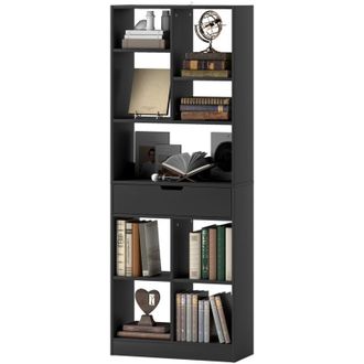 HOMCOM Libreria Moderna con Cassetto Centrale in Legno 60x26x158 cm Nero