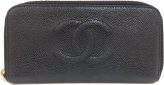 Chanel Black Leather Long Wallet (Bi-Fold) (Pre-Owned)