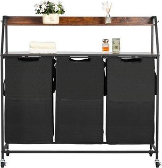 OEM Cesta Para La Colada, Clasificador De Ropa 1040 X 330 X 1045 Mm Con 3 Compartimentos De Tela Oxford 600d, Tablero De Madera, Ruedas Y Estantes Tipo Es