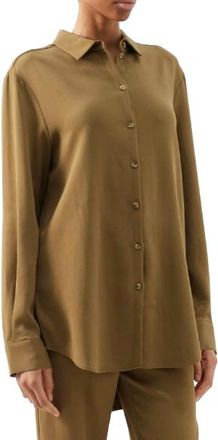 Asceno Green Khaki London Oversized Crepe Shirt Size M