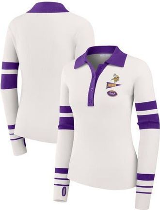 WEAR by Erin Andrews Womens WEAR by Erin Andrews White Minnesota Vikings Ribbed Henley Polo Sweater at Nordstrom, Size Xx-Large