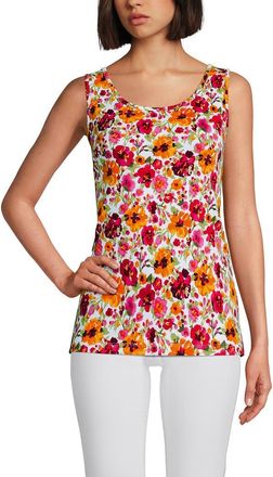 Lands End Cotton Tank Top in White/hot Pink Painted Blooms at Nordstrom, Size X-Small P