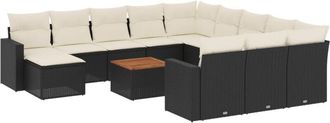 vidaXL Set De Sof&aacute;s De Jard&iacute;n Y Cojines 13 Pzas Rat&aacute;n Sint&eacute;tico Negro Vidaxl
