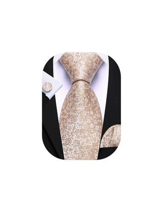 Barry.Wang Mens Tie Silk Floral Necktie Pocket Square Cufflinks Set Wedding Wedding Prom