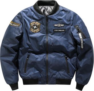 Generic Embroidery Bomber Jacket for Men Lightweight Reversible Motorcycle Jackets Vintage Windproof Cardigan Jackets ( 1 Dark Blue,6XL)