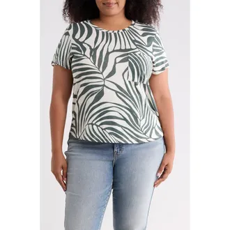 Sanctuary Cotton Blend Pocket T-Shirt in Paradise Palm Green at Nordstrom Rack, Size 1X