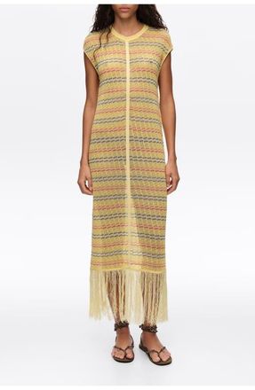 Bimba & Lola Sleeveless Knit Dress With Fringing in Light Yellow at Nordstrom, Size X-Small Eu