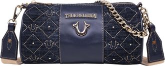 True Religion Studded Denim Zip Top Barrel Bag