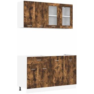 vidaXL Vidaxl - Conjunto De Armarios De Cocina Con Caj&oacute;n 4 Pcs Roble Ahumado