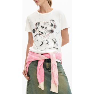 Desigual Mickey & Minnie Mouse Graphic T-Shirt in White at Nordstrom, Size X-Small