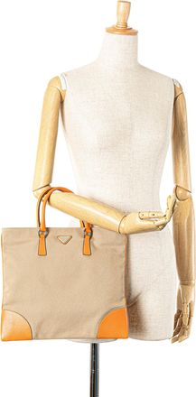 Prada Pre-owned Womens Canvas Leather Trim Tote - Tan Textile - One Size