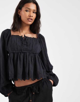 Levi's Top milkmaid boh&eacute;mien nero