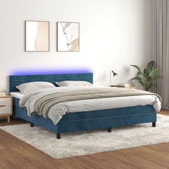 vidaXL Cama Box Spring Colch&oacute;n Y Led Terciopelo Azul Oscuro 160x200 Cm Vidaxl