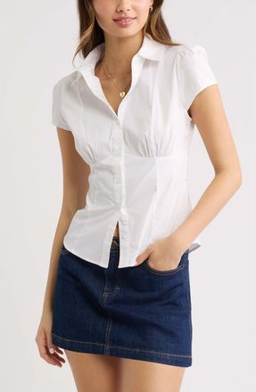 BP. Ruched Empire Waist Button Shirt in White at Nordstrom, Size Xx-Small
