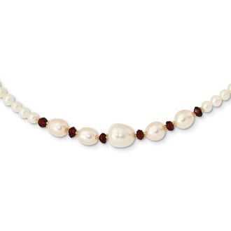 Diamond2Deal 14k Yellow Gold White Freshwater Cultured Pearl and Garnet Pendant Necklace