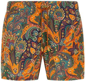 Etro Orange Paisley Floral Swim Short