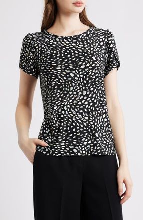 Anne Klein Floral Tulip Sleeve Top in Anne Black Multi at Nordstrom, Size X-Large P