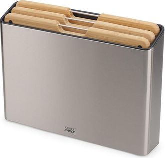 Joseph Joseph Folio Set di 3 Taglieri da Cucina in bamb&ugrave;, Antiscivolo, con Custodia in Acciaio Inox, Grande