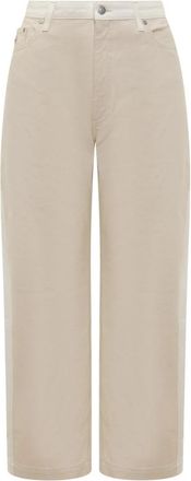 Stella McCartney Wijde lange jeans met metalen logo - Dames - Wijde Broeken - Beige - W32 - Katoen - Broeken