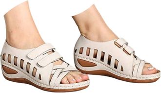 Generic Low Heel Wedge Sandals for Women 2026 Summer Open Toe Arch Support Hollow Platform Adjustable Strap Wide Fit Shoes Casual Comfortable Slip on Walking 