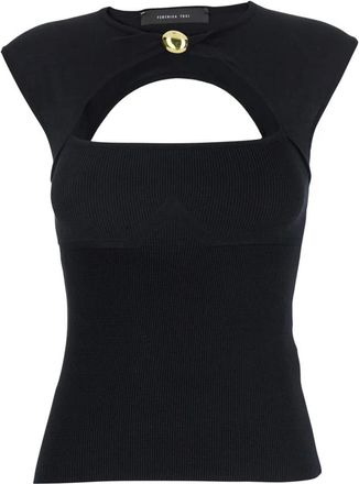 Federica Tosi Zwarte Top met Juweel Detail in Viscose Mix - Dames - Tops zonder mouwen - Zwart - L - Tops