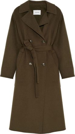 Yves Salomon belted-waist coat - women - Wool/Cashmere/Sheep Skin/Shearling - 42 - Green