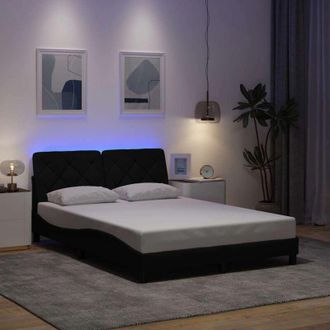 vidaXL Estructura Cama Con Led Sin Colch&oacute;n Tela Negro 140x190 Cm Vidaxl