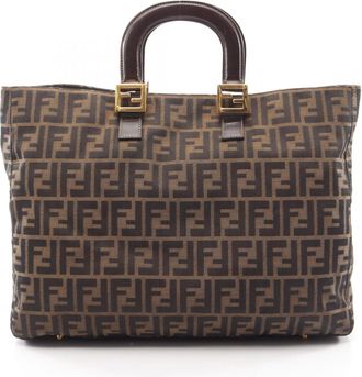 Fendi Black Brown Canvas Leather Handbag Tote Bag (Pre-Owned)