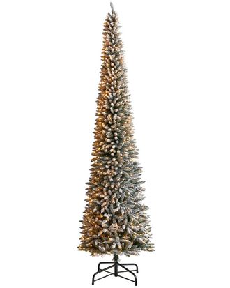 Nearly Natural 12Ft Flocked Pencil Artificial Christmas Tree