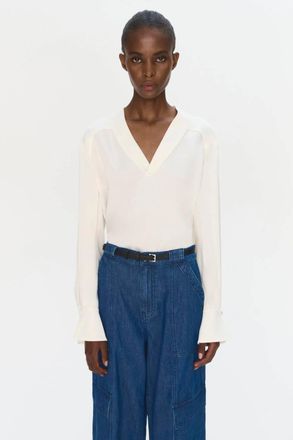 SIMKHAI Maisey Long Sleeve V-Neck Blouse In Ivory