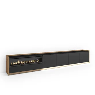 Skraut Home Skraut Home - Mueble Tv, Televisi&oacute;n, Muebles De Sal&oacute;n, Almacenaje, 310x37x50cm, Para Tv Hasta 80, Chimenea El&eacute;ctrica, Led, Estilo Moderno, Negro Y Rob