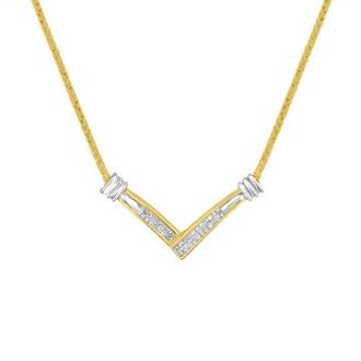 House of Brilliance 14K Yellow and White Gold 1/4 Cttw Diamond V Shape 18 Pendant Necklace at Nordstrom
