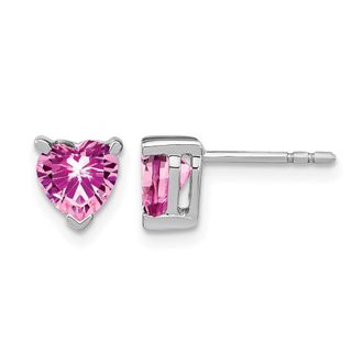 Diamond2Deal 14k White Gold Heart Created Pink Sapphire Earrings