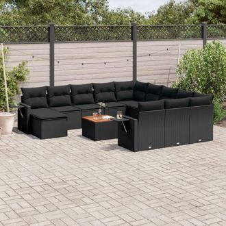 vidaXL Set De Sof&aacute;s De Jard&iacute;n Y Cojines 13 Pzas Rat&aacute;n Sint&eacute;tico Negro Vidaxl