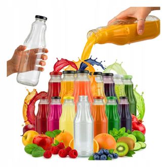 OEM 60 Botellas De Vidrio Para Fruta De 1 Litro, Para Zumo O Leche (1000 Ml) + Tapa