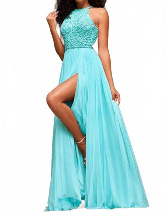 Sherri Hill A Line Evening Gown In Aqua