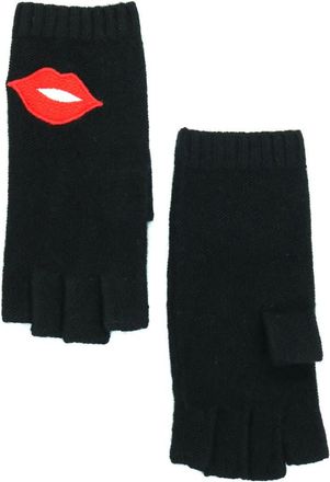 Portolano Cashmere fingerless gloves with lips design in Black/cherry Red at Nordstrom