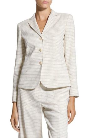 Theory Shrunken Check Linen Blend Jacket in Natural Multi at Nordstrom, Size 00