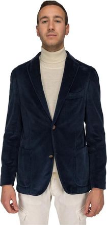 Boglioli Blauw Velvet Jasje met Metalen Knoop - Heren - Blazers - Zwart - M - Jassen