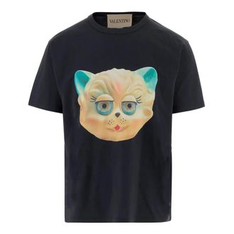 Valentino Garavani T-Shirts, male, Blue, Size: XL Le Chat de la Maison T-Shirt