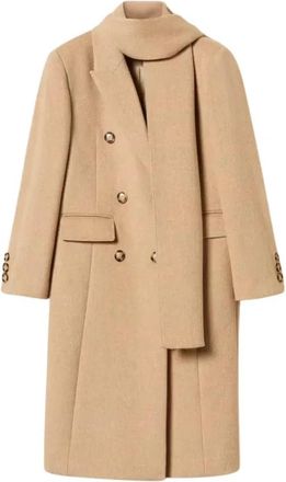 Twinset Dubbele-breasted jas met afneembare stola - Dames - Mantel - Beige - XS - Wol - Jassen