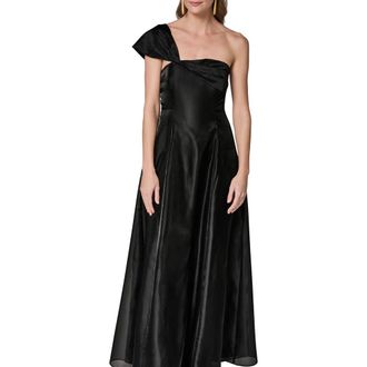DKNY Asymmetric Satin Gown in Black at Nordstrom, Size 10