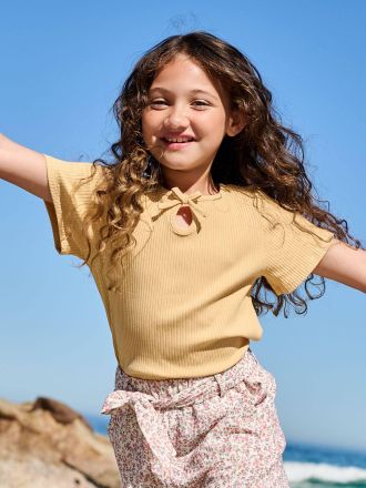 Vertbaudet T?Shirt M&auml;dchen mit Zierschleife am Hals gelb