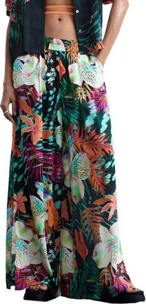 Desigual Tropical Print Wide Leg Trousers in Black at Nordstrom, Size X-Large