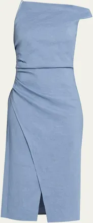 A.L.C. Lyra Draped Linen-Blend Midi Dress