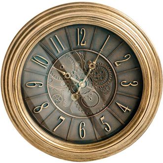 Beliani Reloj De Pared Cl&aacute;sico Marco Sint&eacute;tico 50 Cm Forma Redonda Accesorios Para El Hogar Dorado Caudete