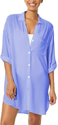 Anne Cole Mid Length Shirttail Button Down Top
