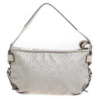 DKNY Dkny Ivory Signature Fabric And Leather Shoulder Bag